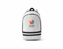 Mochila em 290T poliéster reciclado (100% rPET), em sarja com forro em 210D poliéster reciclado (100% rPET). Contém compartimento posterior com divisória para notebook até 15" e compartimento frontal totalmente forrado. Parte posterior e alças almofadadas. Contém duas faixas pretas refletoras na parte frontal. Capacidade até 18 L. 300 x 470 x 150 mm