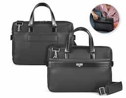 A Empire II é uma pasta clássica e sofisticada, que contém dois bolsos idealizados para proteger o seu notebook até 15.6'' e o seu tablet até 10.5''. O seu design, tal como todos os produtos desta linha, foi pensado ao mais ínfimo pormenor e todos os detalhes fazem com que a pasta Empire II seja o objeto ideal para o dia-a-dia, que não passa despercebido. O acabamento da Empire II é em c. sintético texturado de alta qualidade. A versatilidade que se denota nas diferentes formas de transporte, é igualmente percetível no seu encaixe para trolley. Fornecida em sacola de non-woven. EMPIRE SUITCASE II: 380 x 280 x 80 mm | Sacola em non-woven: 500 x 500 x 80 mm