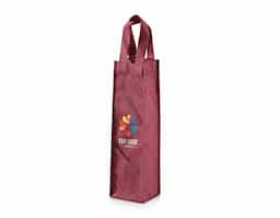 Sacola projetada para acomodar uma garrafa, confeccionada em material non-woven de 80 g/m², oferecendo durabilidade e resistência. Possui alças para facilitar o transporte e as seguintes dimensões: 100 mm de largura, 330 mm de altura e 100 mm de profundidade. Ideal para eventos, promoções e uso cotidiano.