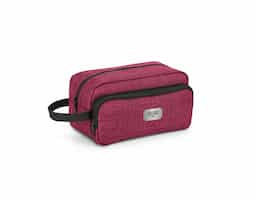 Bolsa de cosméticos em tecido 300D de alta densidade, com dimensões de 220 x 115 x 115 mm. Possui alça para transporte, bolso frontal com zíper e interior forrado, ideal para organizar e proteger seus itens de beleza.