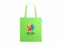 Sacola 100% poliéster reciclado 190T (100% rPET). Produzida a partir de plástico reciclado contribuindo para a redução dos resíduos no meio ambiente. Alças de 55 cm. 380 x 420 mm