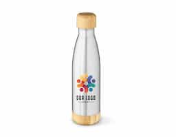 Garrafa em aço inox (90% reciclado) de parede dupla térmica, isolada a vácuo. Com tampa e base em bambu. Capacidade até 800 mL. Fornecido em caixa presente de papel kraft. Certificação EU Food Grade. A cor e o resultado da impressão nos materiais naturais pode variar entre produtos. ø80 x 312 mm
