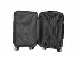 Mala de viagem em ABS; Abertura frontal com ziper para acesso ao interior da mala; Cadeado com senha/segredo; Sistema de carrinho de aço; Alça de mão na parte superior; Acompanha Plaquinha sem personalização.