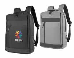 Mochila para notebook em poliéster, com alças de mão e de ombro acolchoadas. Possui dois bolsos frontais com zíper e um conector USB lateral. Internamente, conta com compartimento dedicado para notebooks de até 15,6".