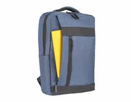 Mochila para notebook em poliéster, com alças de mão e de ombro acolchoadas. Possui dois bolsos frontais com zíper e um conector USB lateral. Internamente, conta com compartimento dedicado para notebooks de até 15,6".