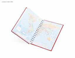Agenda diária 2026 com capa dura em prime, bolso plástico interno e encadernação Wire-O. Contém páginas dedicadas dados pessoais, calendários de 2025 até 2027, lista de contatos, planejamento diário e mapas