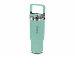 Garrafa térmica em aço inox com parede dupla com capacidade de até 950ml,tampa rosqueável com alça em plástico, permite-se hidratar por canudo ou bico,com e anel de silicone para vedação.