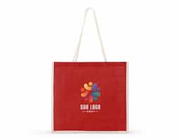 Sacola ecológica de juta, resistente e sustentável, com alças costuradas internamente para maior durabilidade. Ideal para compras e uso diário.
