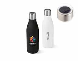 Garrafa em aço inox (90% reciclado) de parede dupla térmica, isolada a vácuo. Garrafa com sistema de auto-sanitização UV que inativa vírus e bactérias que estejam na sua garrafa, tornando a sua bebida mais segura. Capacidade até 500 mL