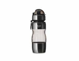 Squeeze de alumínio 450ml com alça plástica e detalhes coloridos. Possui tampa de bico e tampa protetora de plástico resistente.