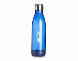 Garrafa translucida de plástico com capacidade para 700ml, possui uma base na respectiva cor leitosa e uma tampa de alumínio com rosca.