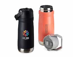 Garrafa térmica de inox com parede dupla e capacidade de 550ml. Tampa com alça para transporte, bico flip e canudo interno. Ideal para manter sua bebida na temperatura certa o dia todo.
