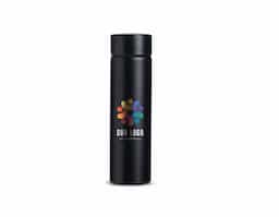 Garrafa térmica de parede dupla em inox, capacidade de 400ml. Tampa com display touch screen de temperatura em led, acompanha infusor de bebidas.
