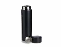 Garrafa térmica de parede dupla em inox, capacidade de 400ml. Tampa com display touch screen de temperatura em led, acompanha infusor de bebidas.