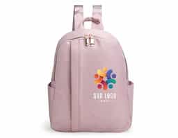 Mochila feminina de 9L, compacta e sofisticada, ideal para uso casual ou profissional. Feita em Oxford resistente à água, possui 3 compartimentos, incluindo bolso antifurto, internos e laterais. Alças ajustáveis e alça de mão em couro sintético completam o design elegante e funcional.