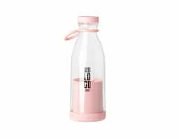 Liquidificador portátil sem fio com capacidade de 380ml, ideal para sucos e smoothies. Possui 6 lâminas de aço inoxidável que trituram frutas, vegetais e gelo. Fácil de usar com um botão e copo removível para limpeza. Acompanha cabo USB. Não ultrapassar 300ml de ingredientes líquidos/sólidos.