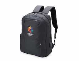 Mochila de nylon 24 litros com três compartimentos, sendo o principal com bolso para notebook 14 polegadas. A mochila possui um bolso lateral e suporte externo usb.