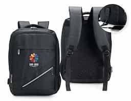 Leve tudo o que precisar para todos os lugares com esta mochila de 18 litros. Feita de couro sintético resistente à água, ela garante a proteção de tudo que há dentro da mochila contra chuva e respingos dágua. Além disso, ela possui dois bolsos na frente, um compartimento no meio que fica à frente da abertura principal e outro bolso lateral em rede para carregar garrafas ou guarda-chuvas. Por dentro, é possível guardar notebooks de até 15,6 polegadas e, em meio ao seu amplo espaço, há um extensor USB para fazer recargas com toda praticidade.