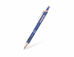 A elegância e o conforto combinados em uma única caneta esferográfica para garantir uma escrita mais agradável através da sua construção metálica e seu par de grips em borracha, além de ponta e clipe em plástico. Sua carga azul de 1.0 mm possui acionamento por clique com ponteira emborrachada que que permite seu uso como uma caneta touch para interação com smartphones, tablets e demais dispositivos de telas touchscreen.