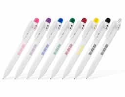 Caneta esferográfica retrátil feita em plástico, com grip emborrachado que proporciona mais conforto na escrita. Possui tinta azul e está disponível em diversas cores. É uma opção prática e versátil para o dia a dia, além de ser amplamente utilizada em ações promocionais.