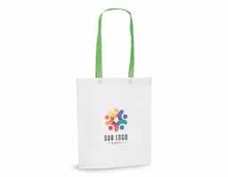 Sacola em non-woven (80 g/m²) termo-selado com alças de 55 cm. 330 x 390 x 80 mm