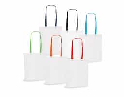 Sacola em non-woven (80 g/m²) termo-selado com alças de 55 cm. 330 x 390 x 80 mm
