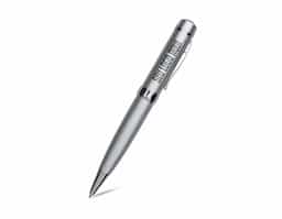 Caneta esferográfica plástica pen drive 4GB com laser. Acompanha bateria interna. Acionamento por giro Rosquear a caneta para utilizar a função pen drive.