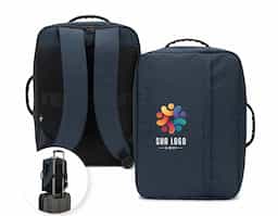Mochila para notebook em poliéster reciclado 300D de alta densidade e forro em poliéster reciclado 190T. Possui um compartimento principal para notebook até 15.6" que pode ser totalmente aberto, possibilitando um acesso mais descomplicado, e um bolso frontal de grande dimensão. A mochila também pode ser utilizada como pasta graças à sua pega lateral e o seu formato compacto. A parte posterior em malha incorpora uma alça para trolley.