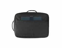 Mochila para notebook em poliéster reciclado 300D de alta densidade e forro em poliéster reciclado 190T. Possui um compartimento principal para notebook até 15.6" que pode ser totalmente aberto, possibilitando um acesso mais descomplicado, e um bolso frontal de grande dimensão. A mochila também pode ser utilizada como pasta graças à sua pega lateral e o seu formato compacto. A parte posterior em malha incorpora uma alça para trolley.