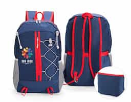 Mochila dobrável em poliéster resistente à água, com capacidade de até 20 litros. Quando dobrada, pode ser transportada como um estojo compacto. Aberta, conta com compartimento interno com divisória, bolso frontal amplo, dois bolsos laterais em rede com elástico, compartimento traseiro antifurto e alças com espuma respirável.