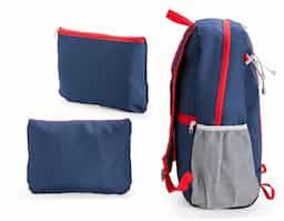 Mochila dobrável em poliéster resistente à água, com capacidade de até 20 litros. Quando dobrada, pode ser transportada como um estojo compacto. Aberta, conta com compartimento interno com divisória, bolso frontal amplo, dois bolsos laterais em rede com elástico, compartimento traseiro antifurto e alças com espuma respirável.