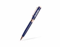 Caneta esferográfica de carga azul de 1.0mm com acionamento por rotação e construção totalmente em metal, que proporciona uma pegada confortável para uma escrita mais precisa.