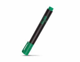 Caneta marcadora plástica com ponta em formato de pincel. Possui tinta atóxica à base de óleo com solvente alcoólico.