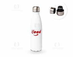 Garrafa térmica feita em inox 304, com capacidade de 500ml. O seu acabamento em um tom brilhante se sobressai entre outros acessórios e itens de uso diário.