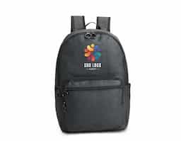 Mochila confeccionada em filme sintético tipo couro impermeável com fechamento em zíper e capacidade de até 22 litros. Apresenta compartimento interno com divisória para notebooks de até 15,3 polegadas. Possui três compartimentos externos em tamanhos variados, bolso lateral aberto e tecido respirável aplicado na área das costas e nas alças.