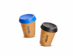 Copo feito em fibra de coco com capacidade de até 350ml. Possui tampa plástica com bocal.
