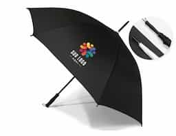 Guarda-chuva em poliéster com abertura automática, estrutura metálica reforçada de oito varetas e pegador em plástico anatômico. Possui alça de nylon fixa na extremidade, garantindo praticidade no transporte. Um brinde elegante e funcional que oferece proteção e destaca sua marca em qualquer ocasião.