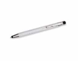 Caneta metálica com clique texturizado e carga azul 1,0 mm, oferecendo escrita suave e confiável. Sua ponta emborrachada permite uso em telas sensíveis ao toque, unindo praticidade e elegância. Um brinde corporativo funcional que destaca sua marca no dia a dia.