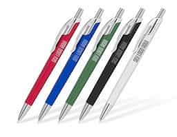 Caneta com corpo em alumínio reciclado, acionador e clipe cromado, com escrita esferográfica azul. Sustentável e elegante, une estilo e funcionalidade, tornando-se um brinde corporativo sofisticado que reforça a presença da sua marca com consciência ambiental.