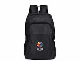 Mochila confeccionada em Oxford 300D resistente à água com capacidade máxima de 14 litros. Possui compartimento principal com divisória para organização de objetos internos e outro, localizado na parte frontal, com três bolsos internos em diferentes tamanhos. Conta ainda com bolsos laterais em tela de malha com elástico, um par de fivelas compressoras, alça superior em nylon e alças para as costas com revestimento externo em tecido respirável.