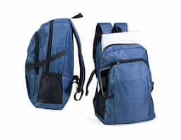 Mochila confeccionada em Oxford 300D resistente à água com capacidade máxima de 14 litros. Possui compartimento principal com divisória para organização de objetos internos e outro, localizado na parte frontal, com três bolsos internos em diferentes tamanhos. Conta ainda com bolsos laterais em tela de malha com elástico, um par de fivelas compressoras, alça superior em nylon e alças para as costas com revestimento externo em tecido respirável.