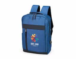 Mochila em nylon Oxford impermeável com detalhes em couro sintético, capacidade para até 14 litros, fechamento em zíper com puxadores em plástico e nylon. Possui compartimento interno com bolsos de tamanhos variados e divisória para notebooks de até 15,6 polegadas. Apresenta dois compartimentos frontais com abertura lateral, além de entrada para cabo USB e bolso lateral aberto. Dispõe também de alça de mão em poliéster reforçado e duas alças para as costas com revestimento em espuma respirável.