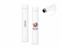Garrafa em inox 304 com capacidade de até 250ml, compacta e resistente à corrosão. Possui tampa rosqueável que garante vedação segura e praticidade no uso. Ideal para bebidas quentes ou frias, é um brinde corporativo durável, funcional e perfeito para o dia a dia ou ações promocionais.