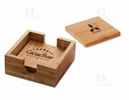 Conjunto base em bambu para 4 copos
