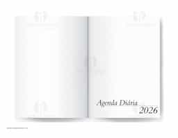 Agenda diária 2024 de couro sintético com suporte para caneta. Contém fita de cetim marca página, dados pessoais, calendário de 2023 à 2025, mapa do Brasil, mapa global, índice telefônico e planejamento. Não acompanha caneta.