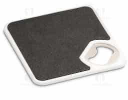 Porta copos com abridor de garrafas e esponja antiderrapante na base.