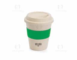 Copo de viagem fibra de bambu e PP  com banda em silicone capacidade: 380 ml