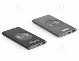 Bateria portátil e carregador wireless. alumínio. bateria polímero de lítio. LED: indicador de carga. capacidade: 4.000 mAh. tempo de vida = 500 ciclos. entrada 5V/2A e saída 5V/2A. incluso cabo USB/micro USB para carregar a bateria