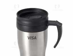 Caneca para viagem aço inox e PP. com tampa. capacidade até 420 ml. Apropriado para bebidas quentes e para congelador