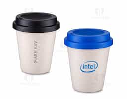 Copo plastico e fibra de arroz 350ml com tampa